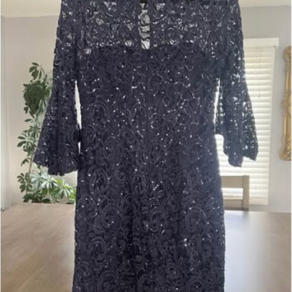MARINA Navy Lace Midi Dress